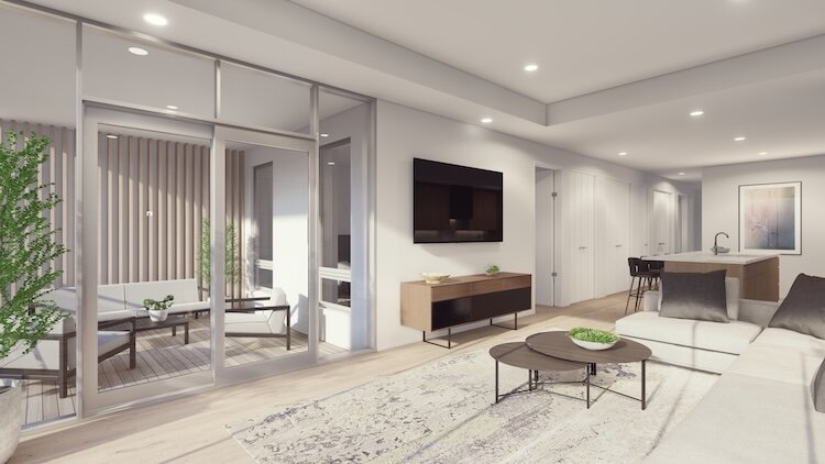 AODK Architecture’s rendering of the interior of a future Waterwood Resort condo