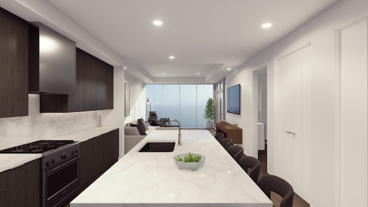 AODK Architecture’s rendering of a kitchen condo at Waterwood Resort