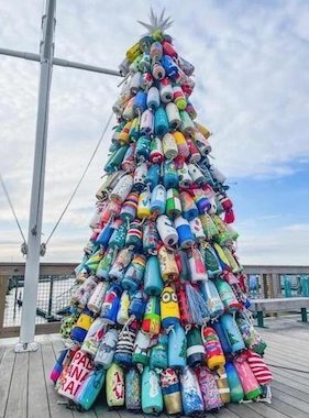More than 200 decorated buoys will hang on a wooden-framed “tree,” similar to the tree from the 2021 Padanaram, Mass. project. (Photo/Lucy Vieira)