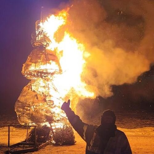 The burning of a 25-foot snowman is the highlight of the event.