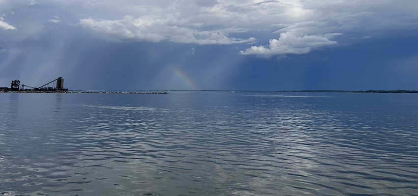 A rainbow shines near the Sandusky Coal Docks.