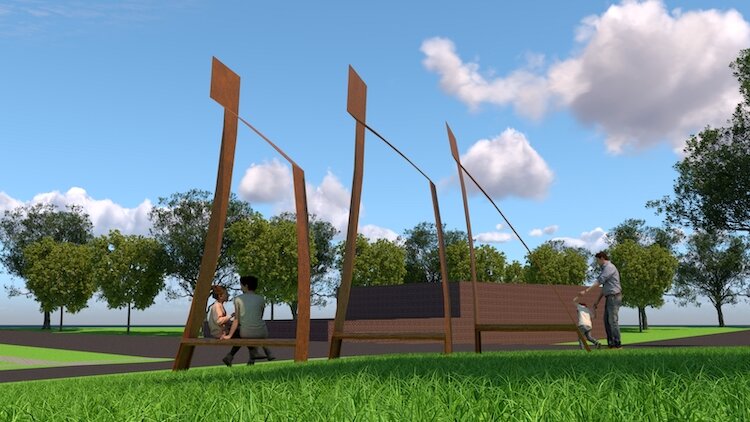 An artist's rendering of the new public art sculpture, "Aboard."