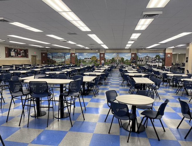 The new cafeteria furniture provides a variety of seating options for students.