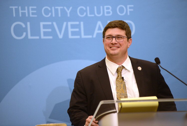 Eric Wobser speaks to the City Club of Cleveland in January 2020.