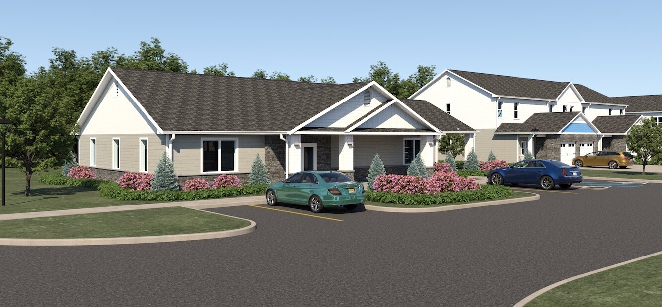 A rendering of the Clubhouse Building at the Villas at Sandy Creek.