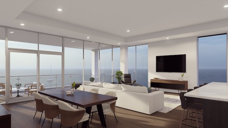 AODK Architecture’s rendering of the interior of a future Waterwood Resort condo