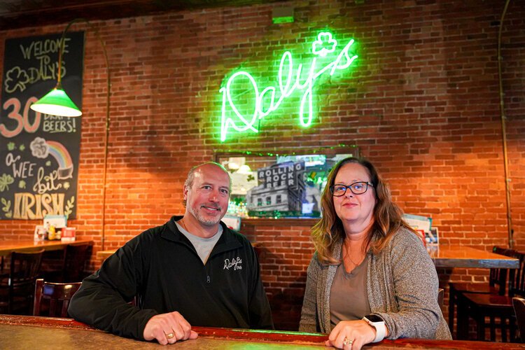 "St. Patrick's Day is crazy busy all day long," say owners Dave and Lainie Bier, "It is usually our busiest day of the year."