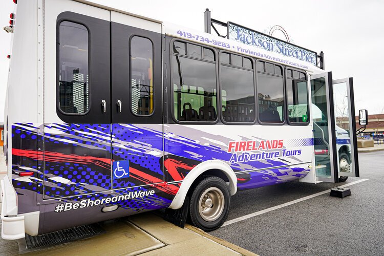 The Firelands Adventure Tours bus awaits a tour on March 25.