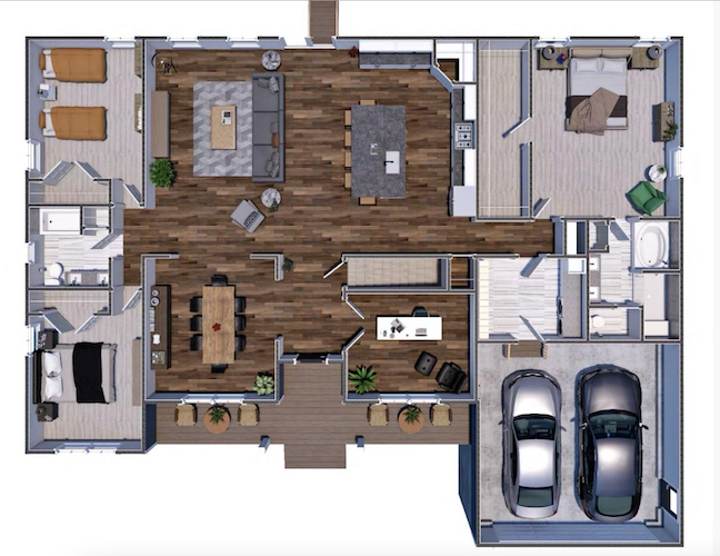 A floorplan for one of the ranch-style homes, the Fremont, Paraprin Construction is building in Cold Creek Crossing. 