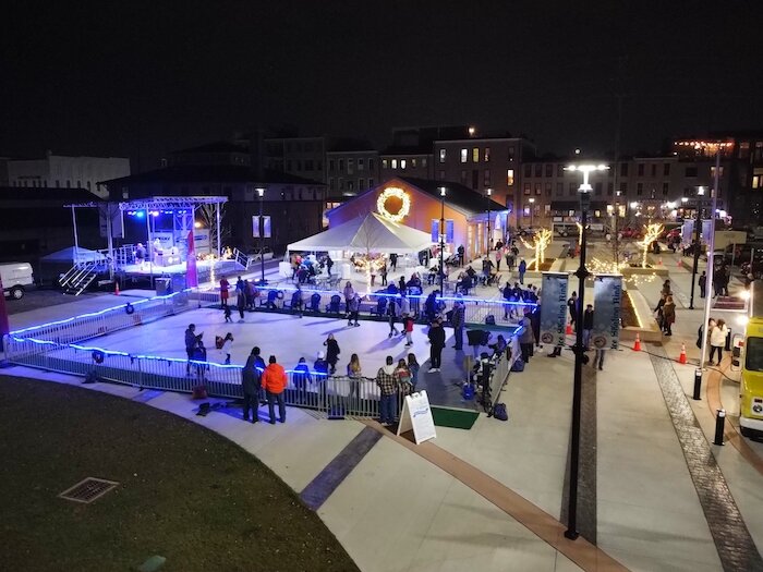 Locals enjoy night skating at the Pier in 2021.