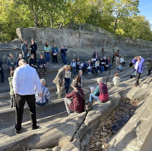 Members of GLIA visit the Glacial Grooves on Kelleys Island.