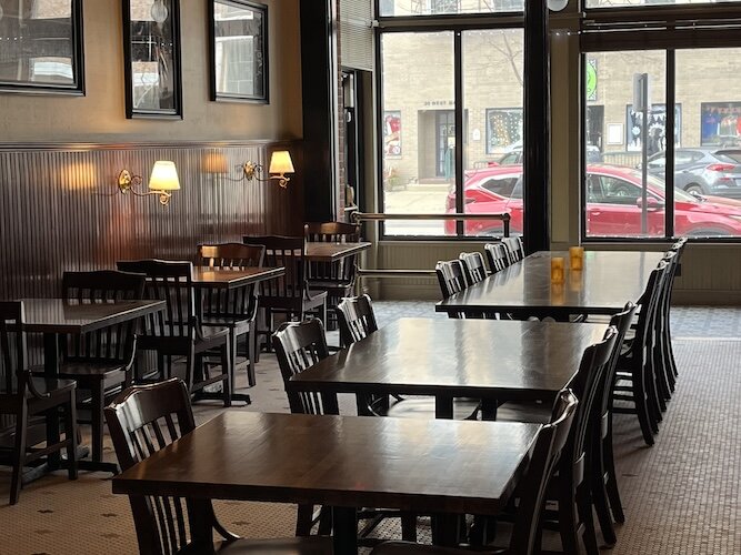 The dining area of Berry's middle room is almost ready for customers.