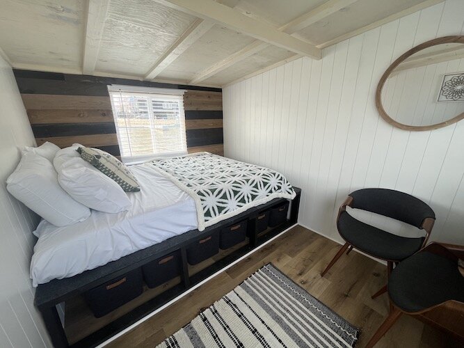 The interior of one of the houseboats at Sandusky's Sol Stay.