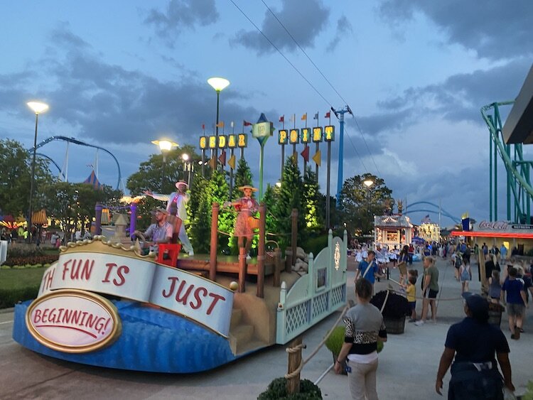 Park goers enjoy an evening parade at Cedar Point.