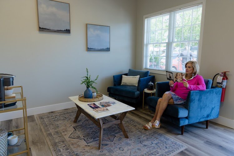 The waiting area at Lake Erie Aesthetics & Wellness was designed to be a a homey, comfortable place for clients to relax.