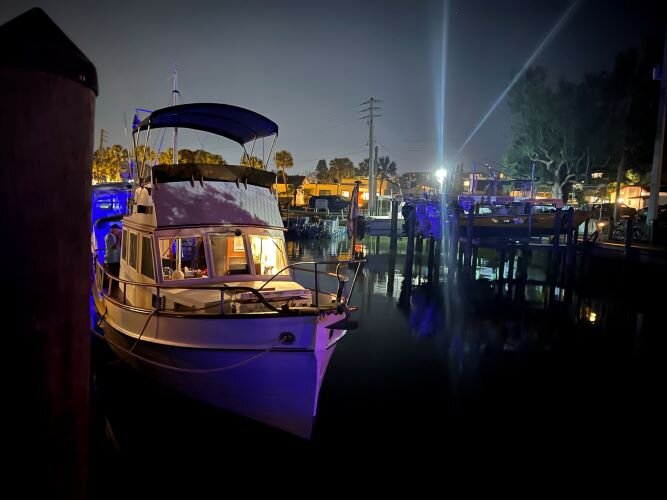 The Tina B is docked for the night in Venice, Fla.