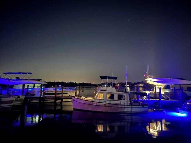 The Tina B is docked for the night in Venice, Fla.