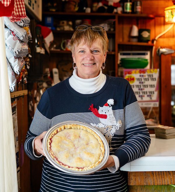 Brenda Lowe of Blackberry Corners displays one of her popular pies.