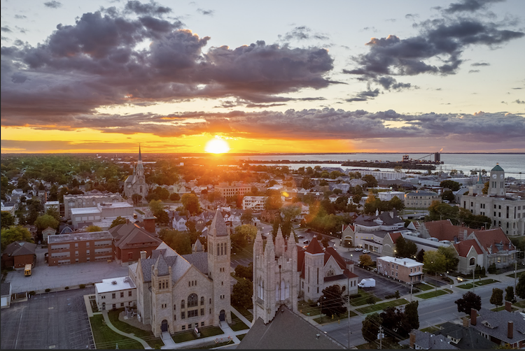 Sandusky's churches at sunset