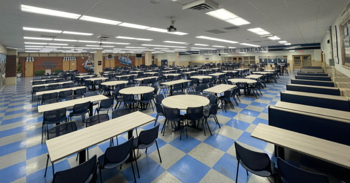 The new cafeteria furniture at Sandusky High School is a big hit with students.