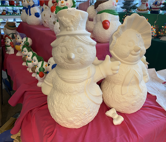 The larger Mr. and Mrs. Snowman figures need to sit for about 20 minutes once removed from their molds.