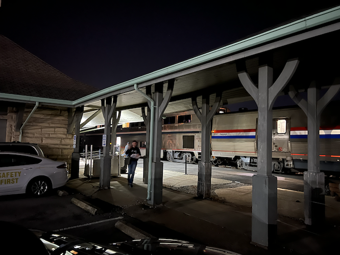 An Amtrak train waits for passengers at the Sandusky station in November.