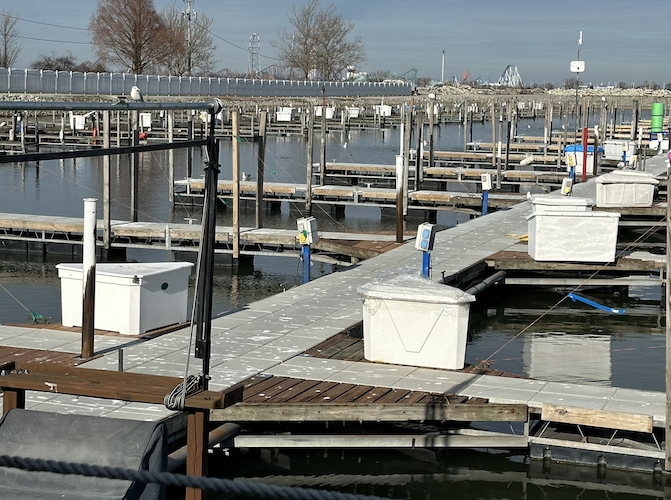 The concrete dock area at Venetian Marina will be ready for visitors in April.