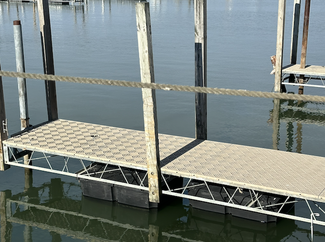 The new floating docks, currently under construction, will be composed of composite materials and concrete.